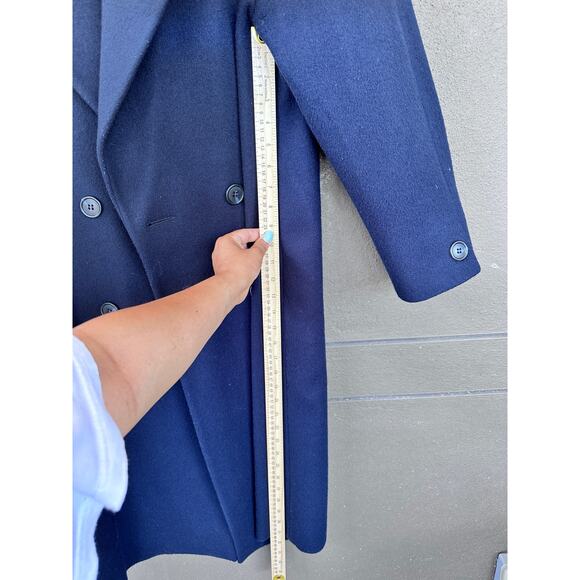 Vintage 90s Y2K Jones New York 100% Pure Wool Navy Blue Double Breasted Overcoat - Picture 9 of 9